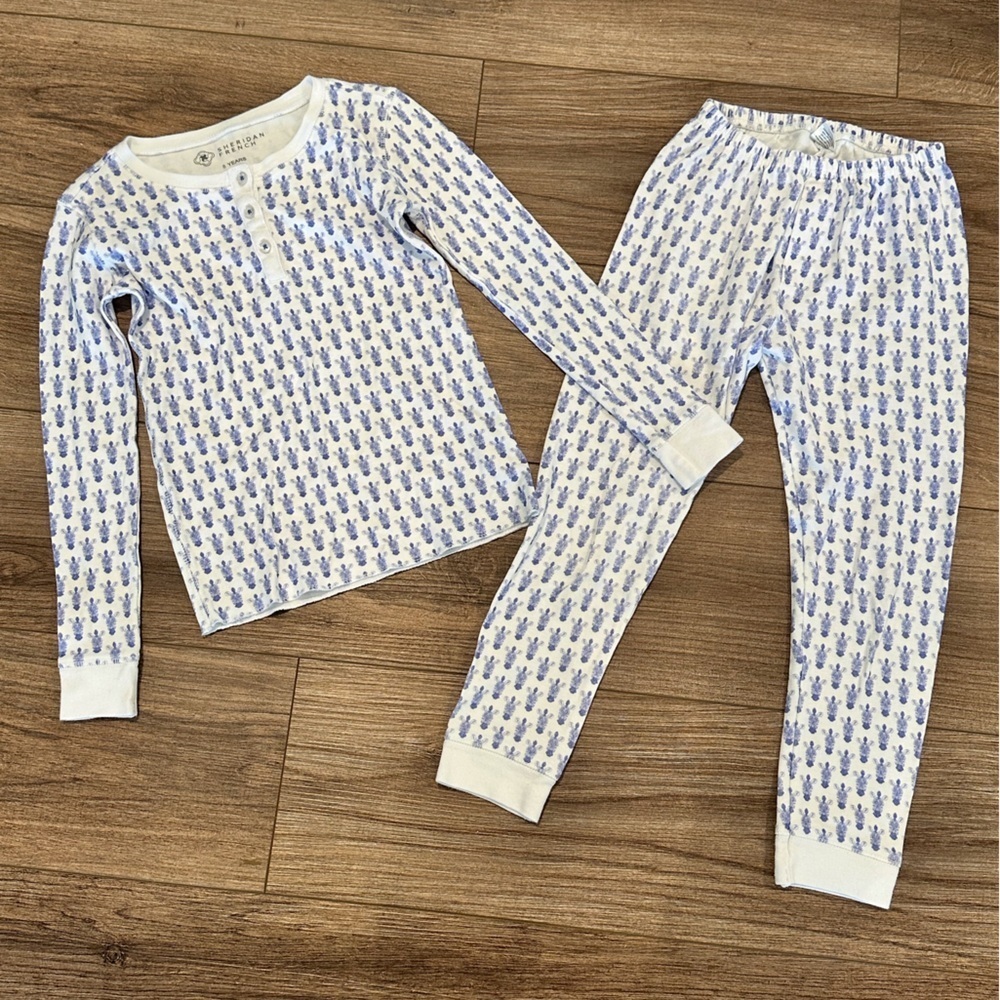Sheridan French Kids 8Y Pajama Set - Blue and White Pattern
